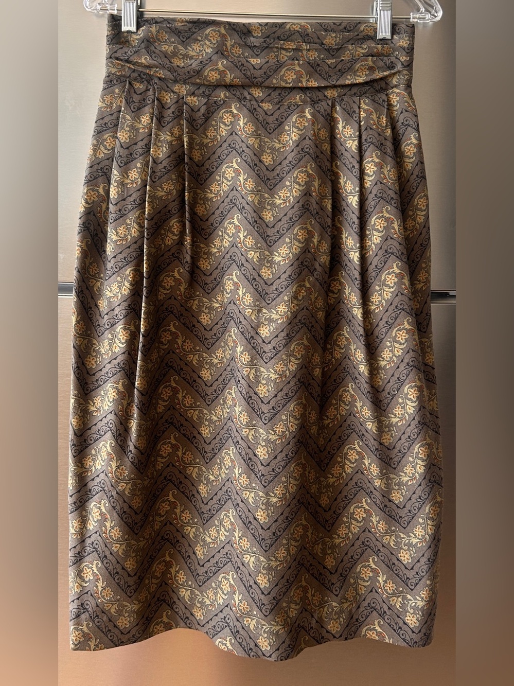 Torrente Paris Wool Silk Floral Chevron A-Line Skirt 29